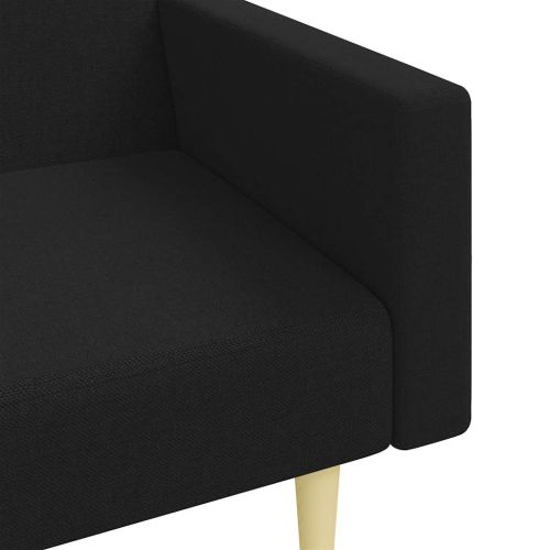 2-местен диван с табуретка, Черен, текстил