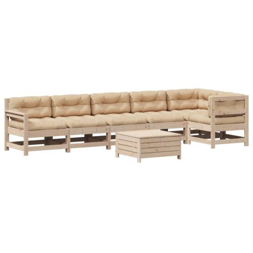 Градински лаундж комплект, 7 части, с възглавници, бор масив