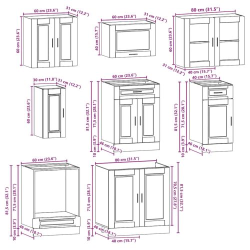 Комплект кухненски шкафове от 8 части Kalmar, инженерно дърво
