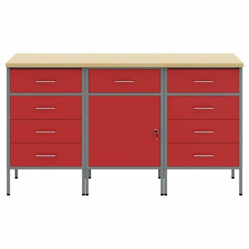 Работен кабинет с чекмедже 3 pcs Червен и сив 150 x 55 x 85 см