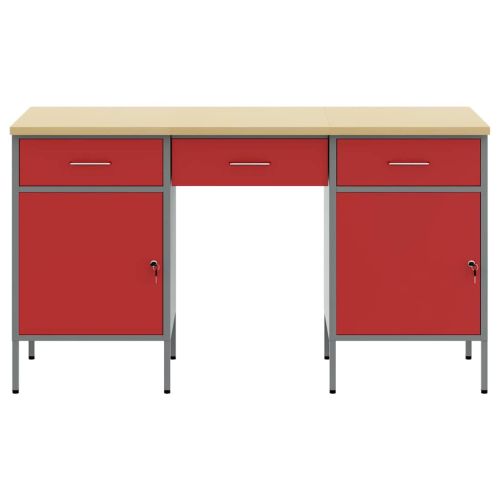 Работен кабинет с чекмедже 3 pcs Червено 150 x 55 x 85 см