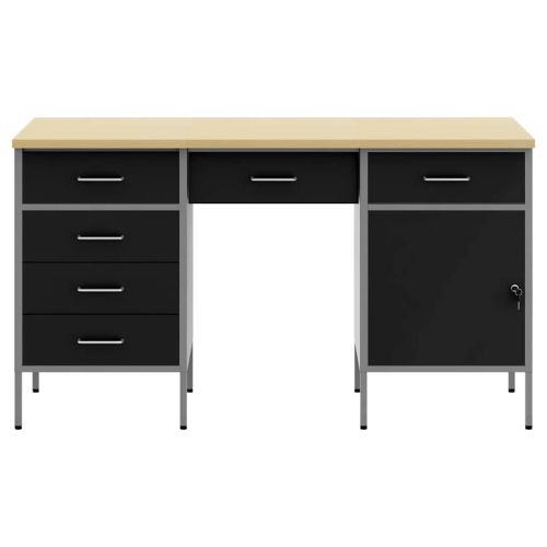 Работен кабинет с чекмедже 3 pcs Черно 150 x 55 x 85 см