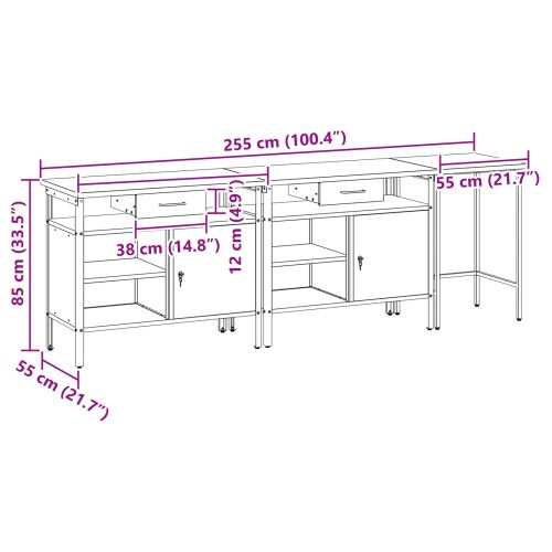 Комплект работна маса 3 pcs Черно Прахово боядисана стомана