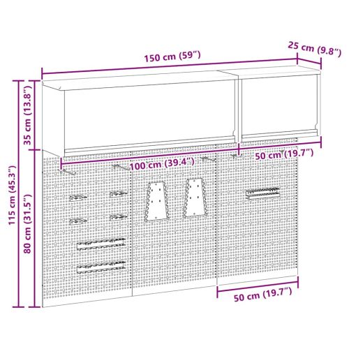 Комплект инструментален шкаф с рафт 5 pcs Червено