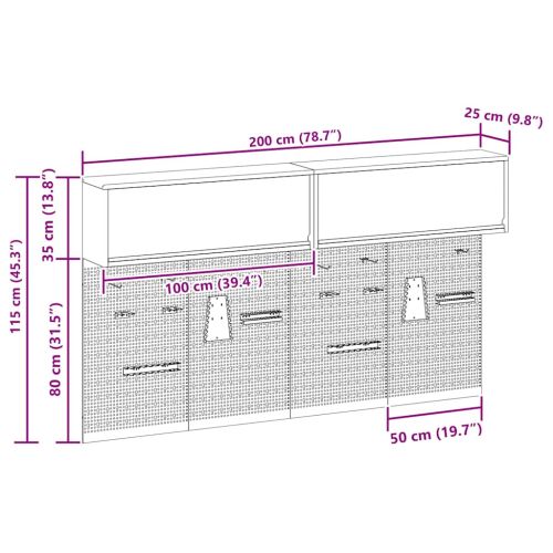 Комплект инструментален шкаф с рафт със съхранение 6 pcs Черно