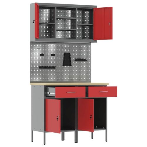 Комплект работни шкафове с чекмедже с рафт 6 pcs Червено