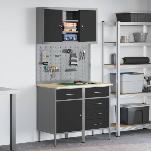 Комплект работни шкафове с чекмедже с рафт 5 pcs Черно