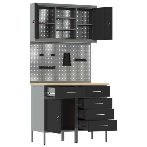 Комплект работни шкафове с чекмедже с рафт 5 pcs Черно