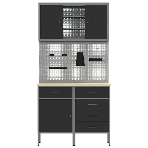 Комплект работни шкафове с чекмедже с рафт 5 pcs Черно