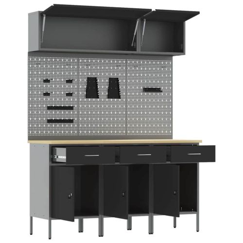 Комплект работни шкафове с чекмедже със съхранение 8 pcs Черно