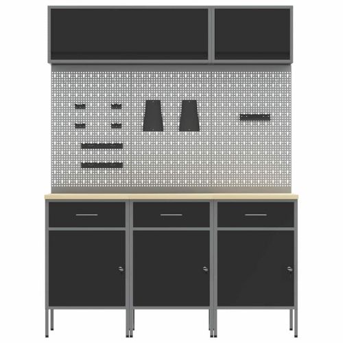 Комплект работни шкафове с чекмедже със съхранение 8 pcs Черно