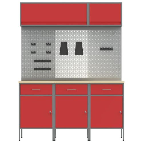 Комплект работни шкафове с чекмедже с заключване 8 pcs Червено