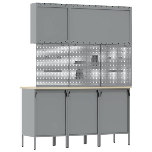 Работен кабинет 8 pcs Черно Инженерна дървесина и стомана