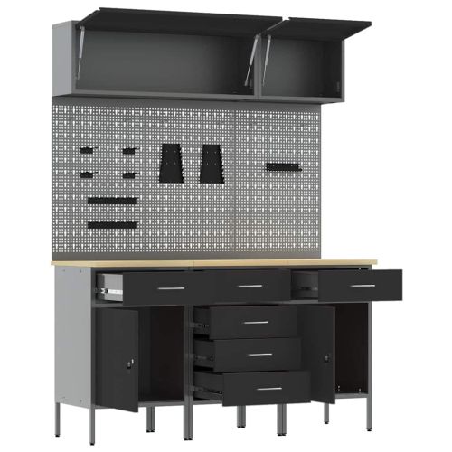 Комплект работни шкафове с чекмедже със съхранение 8 pcs Черно