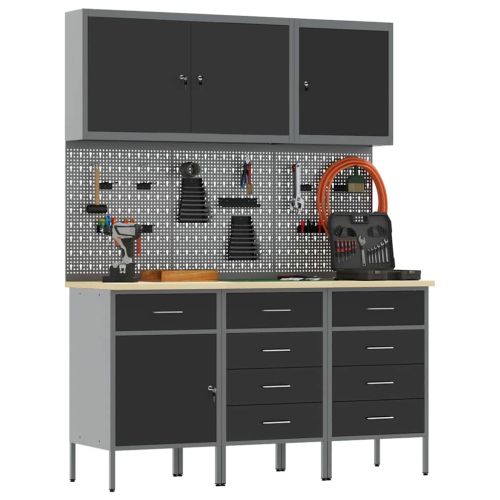 Работна маса с чекмедже 8 pcs Черно 150 x 55 x 200 см Стомана