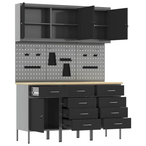 Работна маса с чекмедже 8 pcs Черно 150 x 55 x 200 см Стомана
