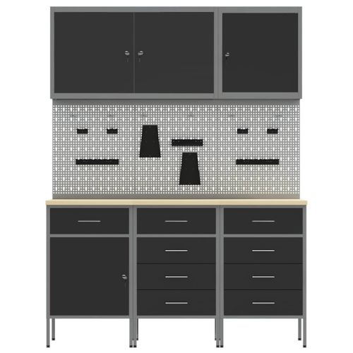 Работна маса с чекмедже 8 pcs Черно 150 x 55 x 200 см Стомана