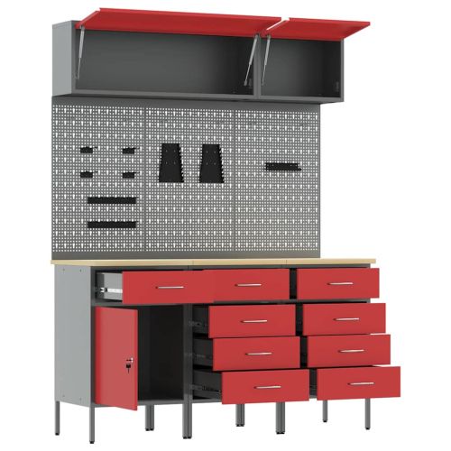 Комплект работни шкафове с чекмедже с заключване 8 pcs Червено