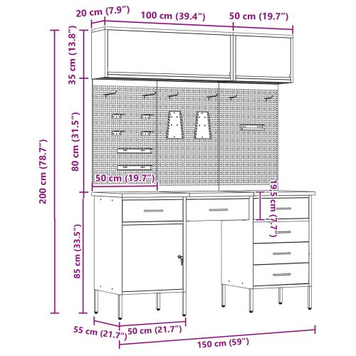 Работен кабинет с чекмедже 8 pcs Черно 150 x 55 x 200 см