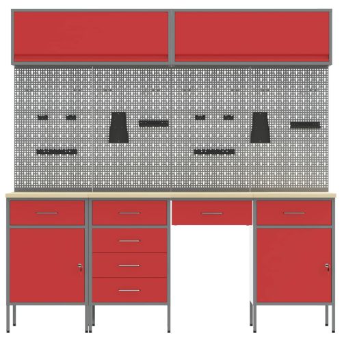 Работна маса 10 pcs Червено 200 x 55 x 200 см Стомана