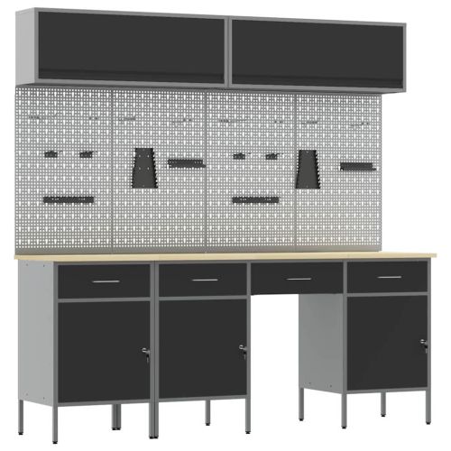 Комплект работни шкафове с чекмедже със съхранение 10 pcs Черно