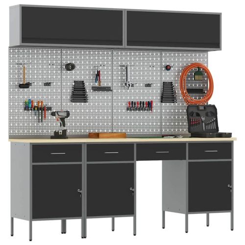 Комплект работни шкафове с чекмедже със съхранение 10 pcs Черно