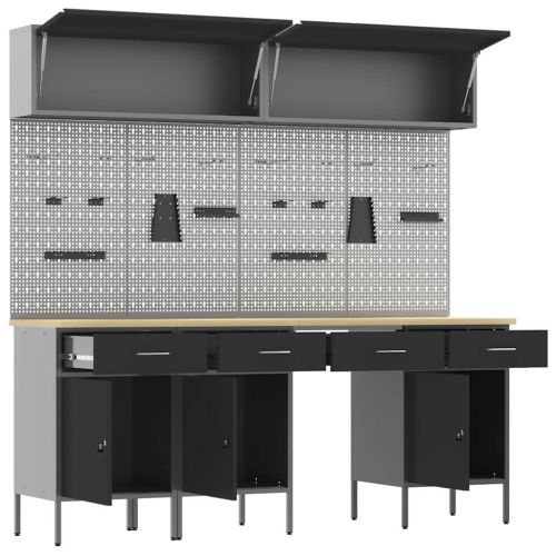 Комплект работни шкафове с чекмедже със съхранение 10 pcs Черно