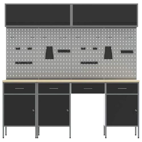 Комплект работни шкафове с чекмедже със съхранение 10 pcs Черно