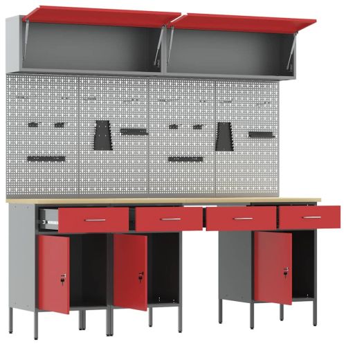 Комплект работни шкафове с чекмедже с заключване 10 pcs Червено