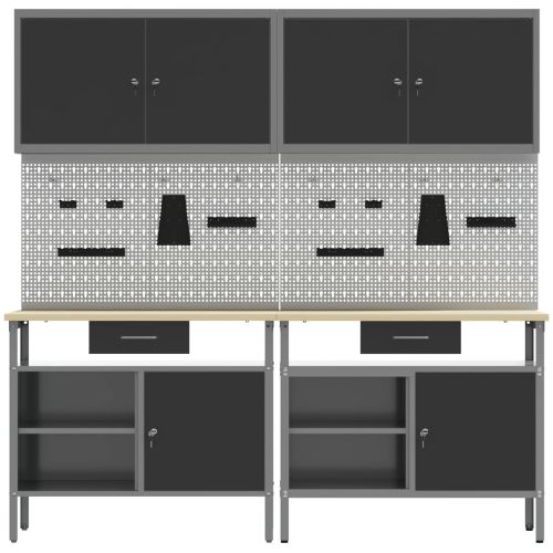 Комплект работна маса 8 pcs Черно Прахово боядисана стомана