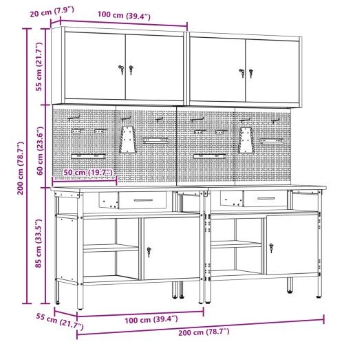 Комплект работна маса 8 pcs Черно Прахово боядисана стомана
