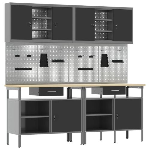 Комплект работна маса 8 pcs Черно 200 x 55 x 200 см Стомана