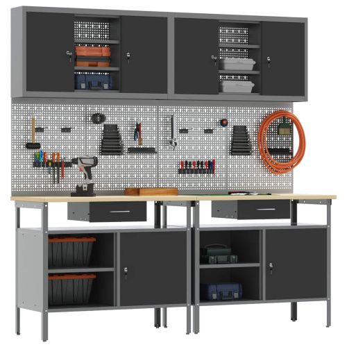 Комплект работна маса 8 pcs Черно 200 x 55 x 200 см Стомана