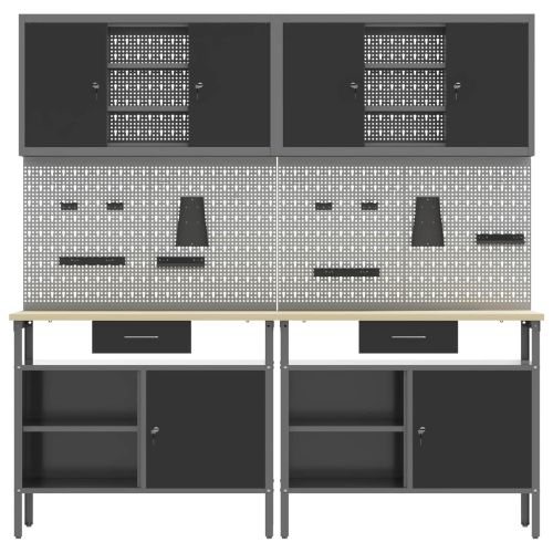 Комплект работна маса 8 pcs Черно 200 x 55 x 200 см Стомана