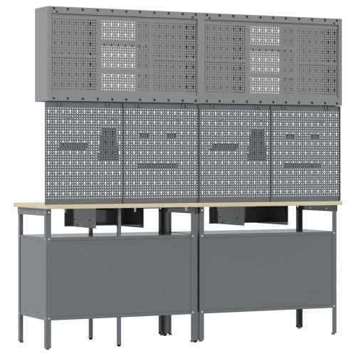 Комплект работна маса 8 pcs Черно 200 x 55 x 200 см Стомана