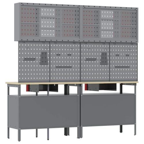Комплект работна маса 8 pcs Червено 200 x 55 x 200 см Стомана