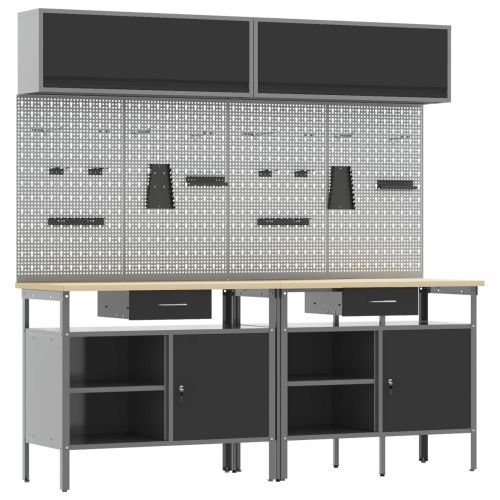 Комплект работна маса с чекмедже с рафт 8 pcs Черно Стомана