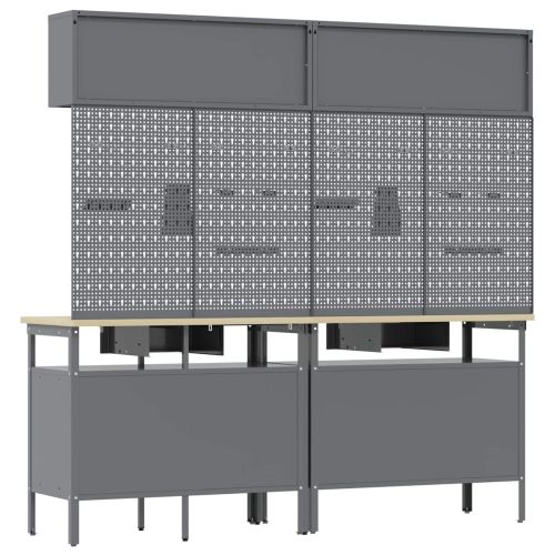 Комплект работна маса с чекмедже с рафт 8 pcs Черно Стомана