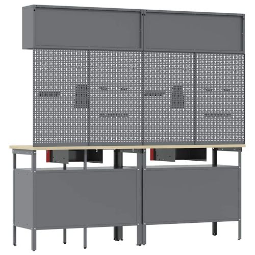 Комплект работна маса с чекмедже с рафт 8 pcs Червено Стомана