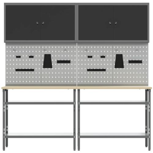 Комплект работна маса с рафт със съхранение 8 pcs Черен и Сив