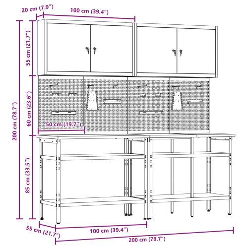 Комплект работна маса с рафт със съхранение 8 pcs Черен и Сив