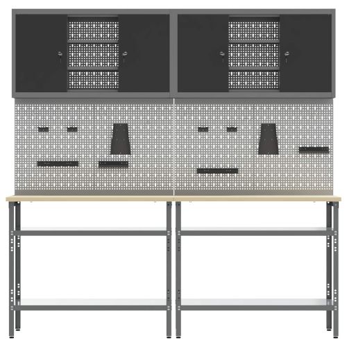 Комплект работна маса 8 pcs Сив Прахово боядисана стомана