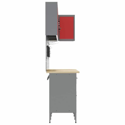 Комплект работни шкафове с чекмедже с рафт 12 pcs Червен и сив