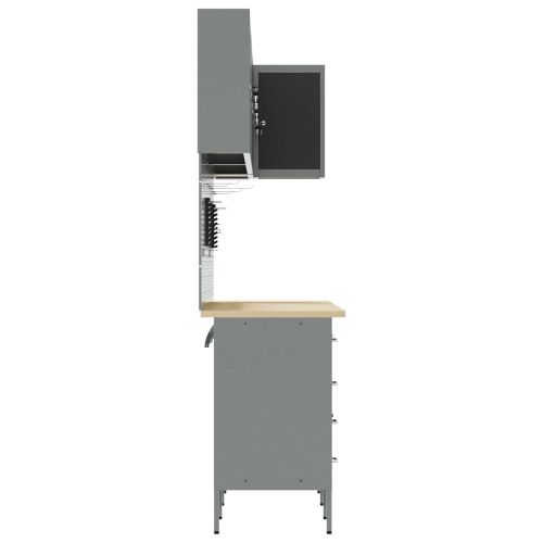 Комплект работни шкафове с чекмедже с рафт 12 pcs Черен и Сив