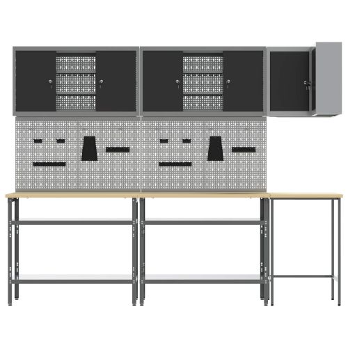 Комплект работни шкафове с рафт с заключване 10 pcs Черен и Сив