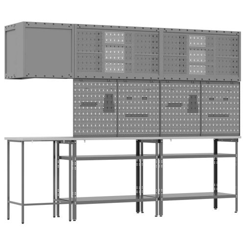 Комплект работни шкафове с рафт с заключване 10 pcs Черен и Сив