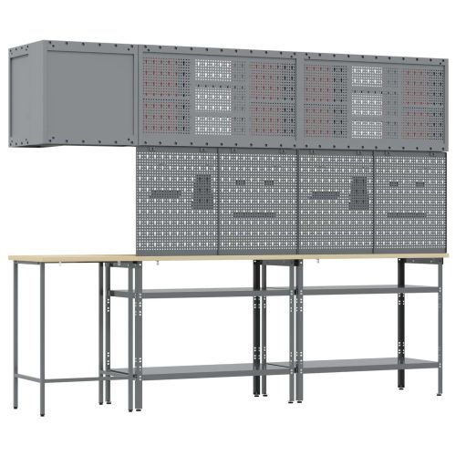 Комплект работни шкафове с рафт 10 pcs Червен и сив