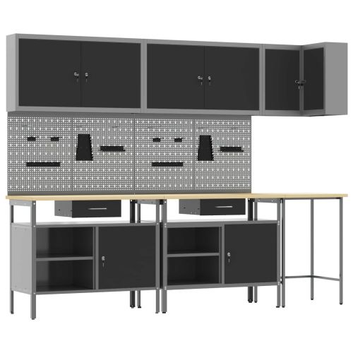 Комплект работни шкафове с чекмедже с рафт 10 pcs Черен и Сив