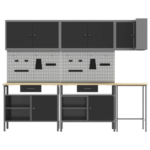 Комплект работни шкафове с чекмедже с рафт 10 pcs Черен и Сив