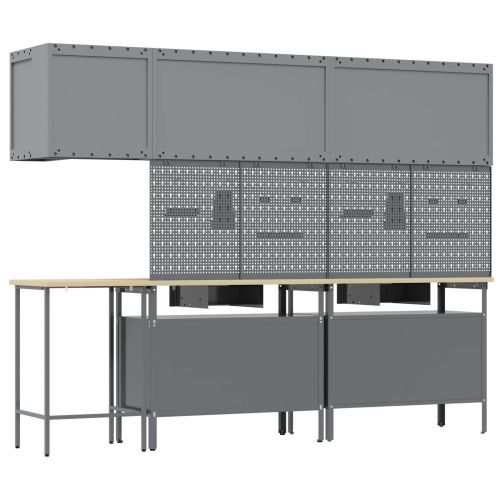 Комплект работни шкафове с чекмедже с рафт 10 pcs Черен и Сив